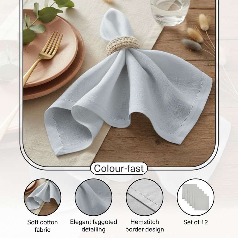 Pan Home طقم مناديل أليرا المفصلة - أزرق فاتح - 12 قطعة - Image 4