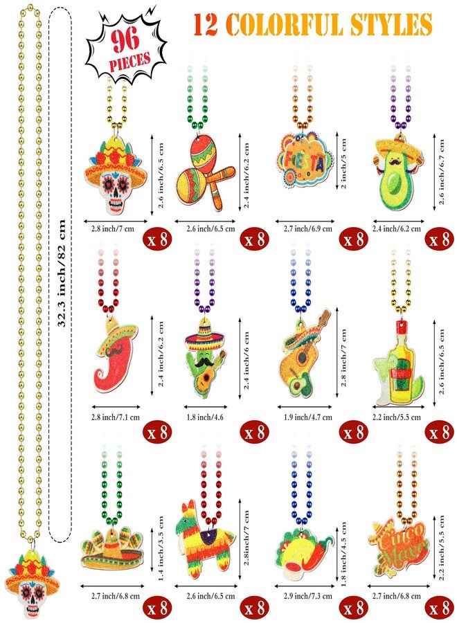 Fovths 96 Pieces Cinco de Mayo Necklaces Bead Mexican Party Favors Necklaces Fiesta Accessories for Mexican Party Favors Decorations Parade Carnivals Birthday - Image 2