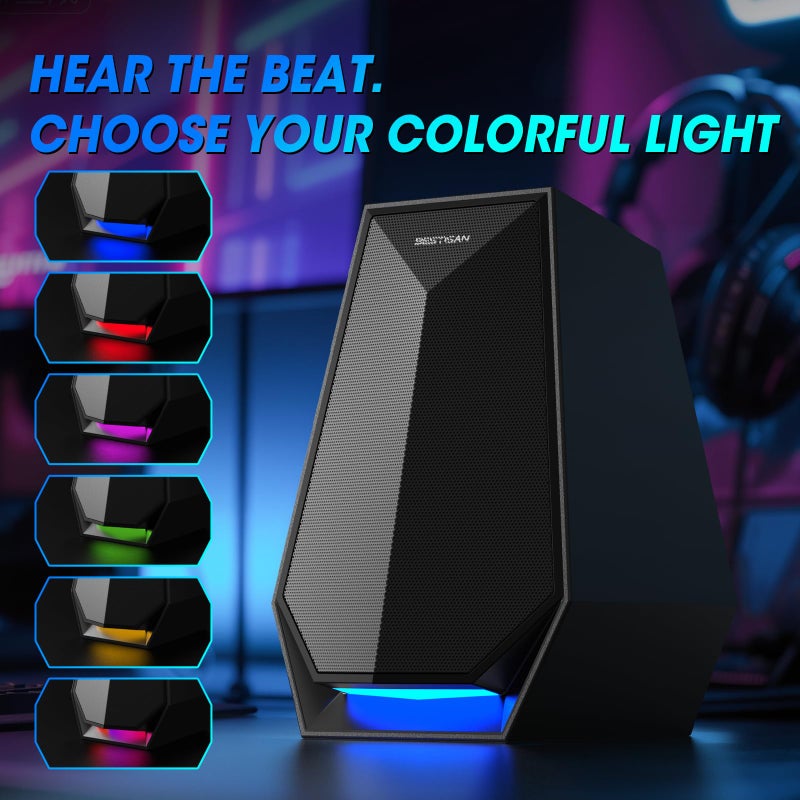 BESTISAN Computer Gaming Speakers for Desktop PC - 30W Powered Monitor Speakers with Bluetooth/AUX/Type-C Connections, 6 Colorful Lights, Compatible with Monitor, Gaming Setup & Laptop - Image 4