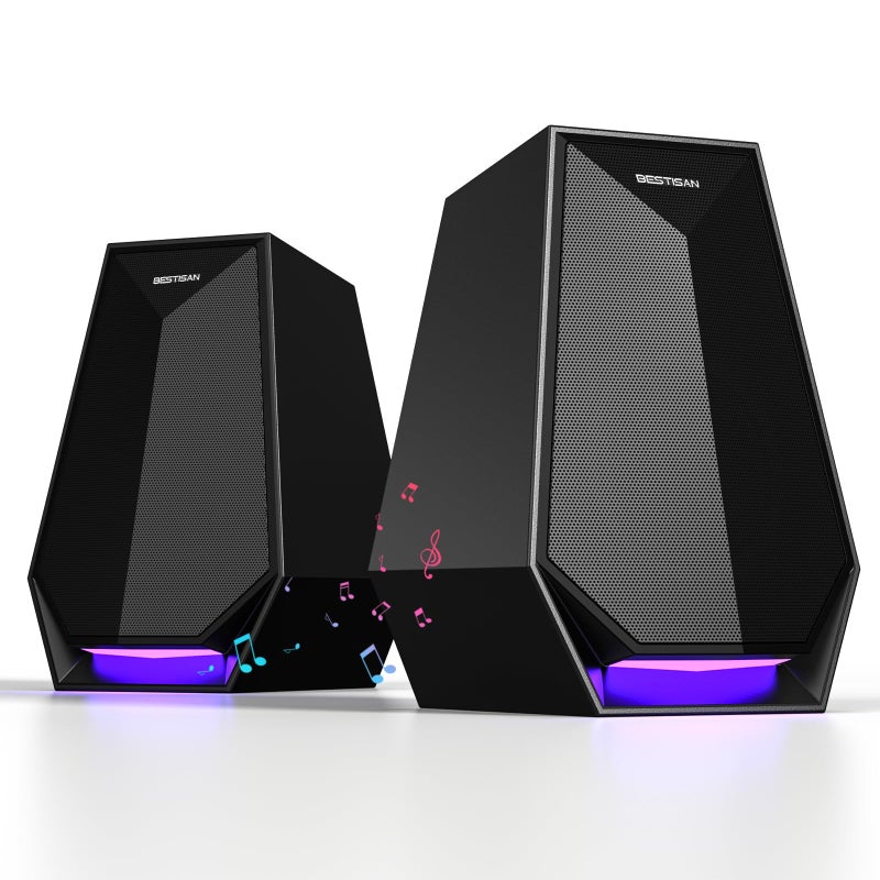 BESTISAN Computer Gaming Speakers for Desktop PC - 30W Powered Monitor Speakers with Bluetooth/AUX/Type-C Connections, 6 Colorful Lights, Compatible with Monitor, Gaming Setup & Laptop - Image 1