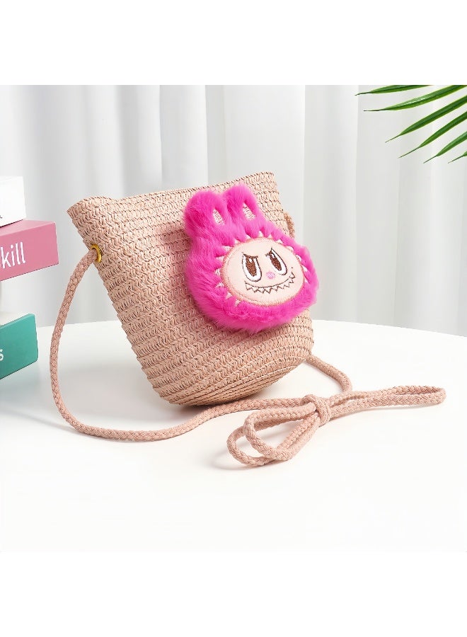 لابوبو حقيبة رابو القش الشهيرة للأطفال، حقيبة كتف لطيفة للدمى، إكسسوارات ملابس، حقيبة منسوجة للبنات - Image 1