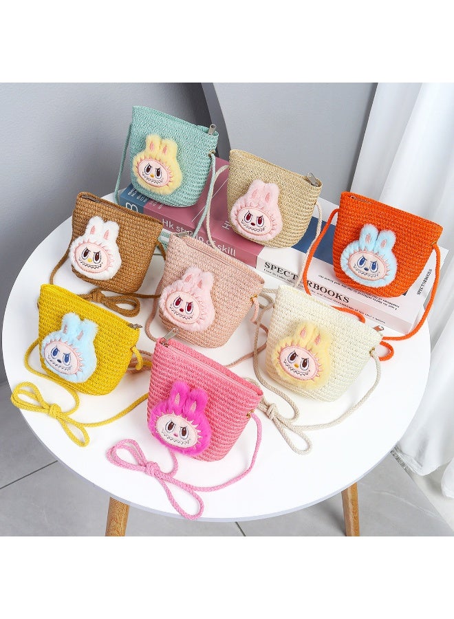 لابوبو حقيبة رابو القش الشهيرة للأطفال، حقيبة كتف لطيفة للدمى، إكسسوارات ملابس، حقيبة منسوجة للبنات - Image 3