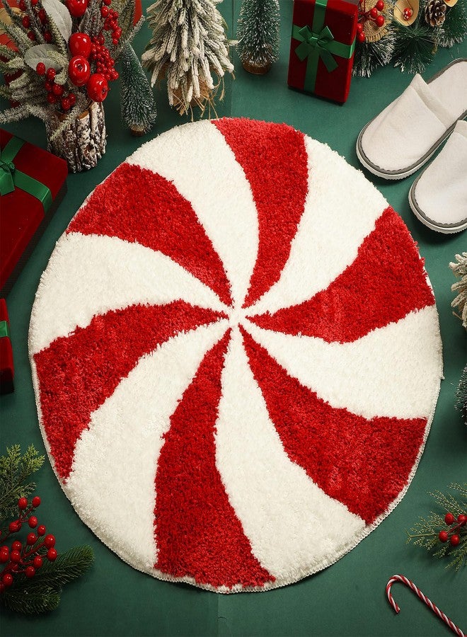 Drydiet Christmas Bathroom Rugs 25 Inch Washable Round Bath Mats Winter Red White Candy Bath Mats Area Non Slip Absorbent Carpets Doormat with Backing for Tub Living Dining Holiday Bedroom Nursery - Image 3