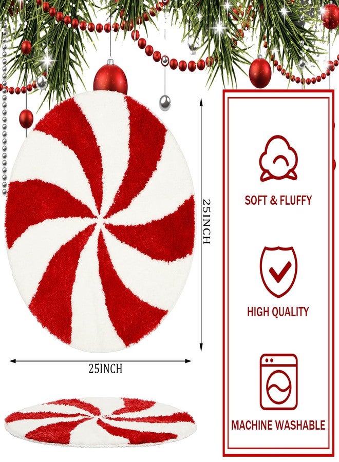 Drydiet Christmas Bathroom Rugs 25 Inch Washable Round Bath Mats Winter Red White Candy Bath Mats Area Non Slip Absorbent Carpets Doormat with Backing for Tub Living Dining Holiday Bedroom Nursery - Image 2