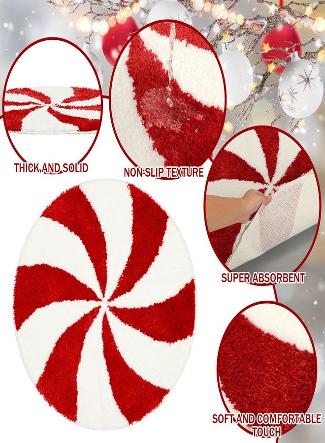 Drydiet Christmas Bathroom Rugs 25 Inch Washable Round Bath Mats Winter Red White Candy Bath Mats Area Non Slip Absorbent Carpets Doormat with Backing for Tub Living Dining Holiday Bedroom Nursery - Image 4