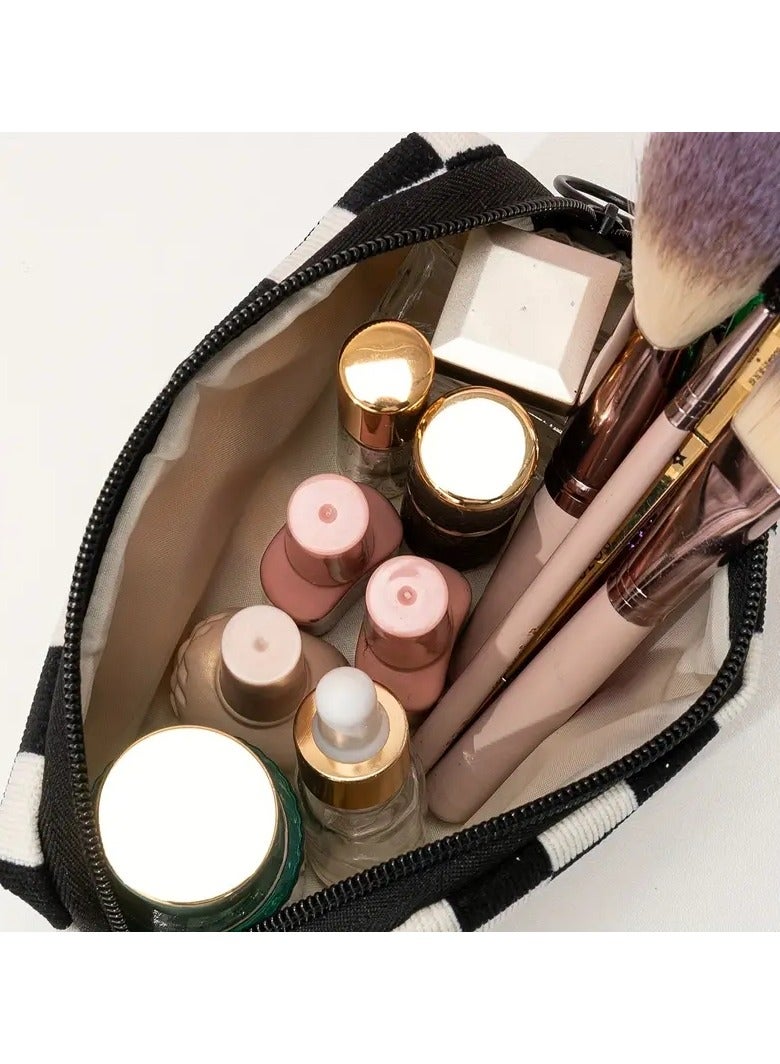 ORiTi Black And White Checkered Makeup Bag, Travel Zipper Cosmetic Pouch, Toiletry Organizer For Women And Girls - Image 1