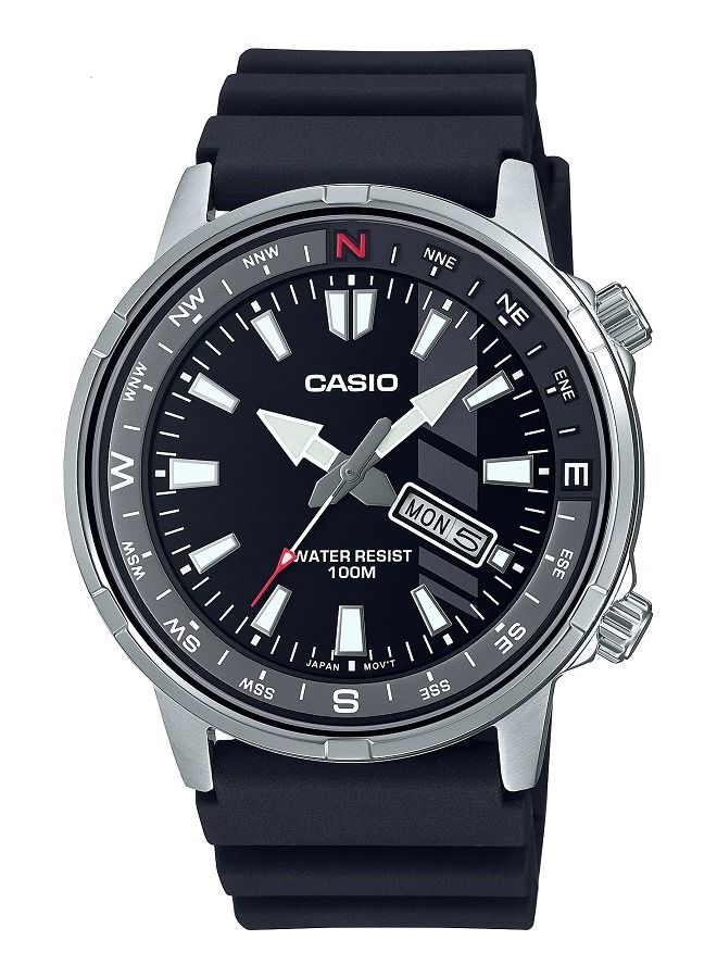 Casio Men Watch Sports Analog Direction Bezel Black Dial Resin Band MTD-130-1AVDF - Image 1