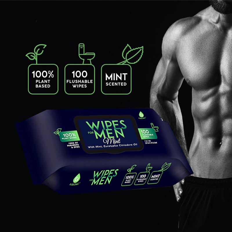 Pursonic Soft Mint Scented Flushable Wipes for Men - 12 Pack (1200) Plant Based Face and Body Wipes with Aloe Vera & Vitamin E - Extra Large Wipes for Gentle & Thorough Cleansing - Image 3