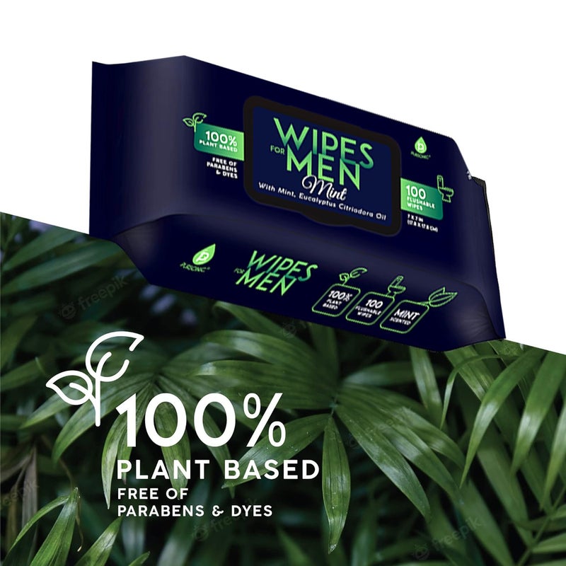 Pursonic Soft Mint Scented Flushable Wipes for Men - 12 Pack (1200) Plant Based Face and Body Wipes with Aloe Vera & Vitamin E - Extra Large Wipes for Gentle & Thorough Cleansing - Image 4