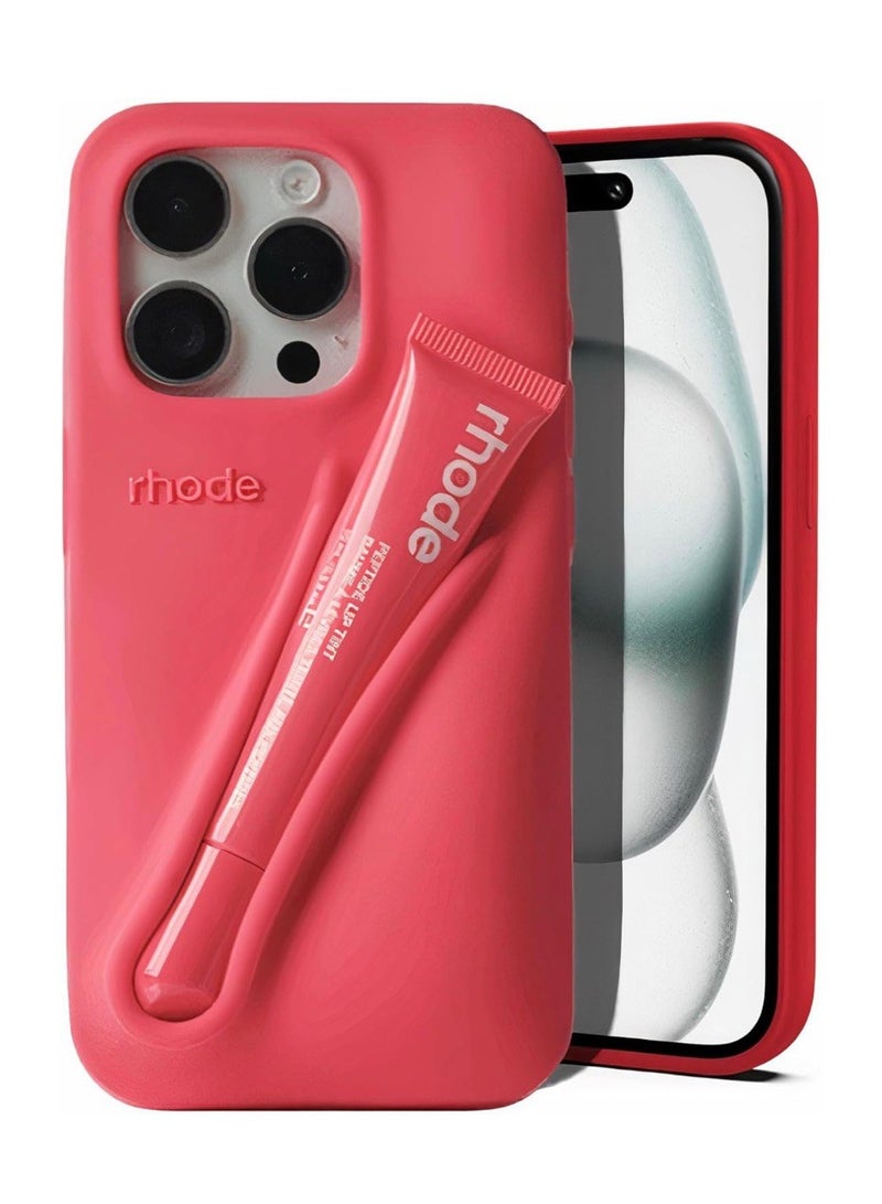 رود حافظة هاتف ملمع للشفاه مع لون الشفاه، حافظة هاتف iPhone من السيليكون السائل لحماية الكاميرا، أحمر شفاه ملمع للشفاه، حافظة هاتف لهاتف iPhone 12 Pro Max (توت) - Image 1