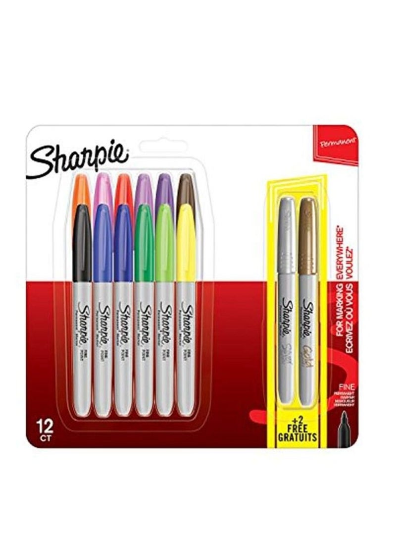 مجموعة أقلام ماركر دائمة ذات طرف رفيع من شاربى 14 قطعة متعددة الألوان