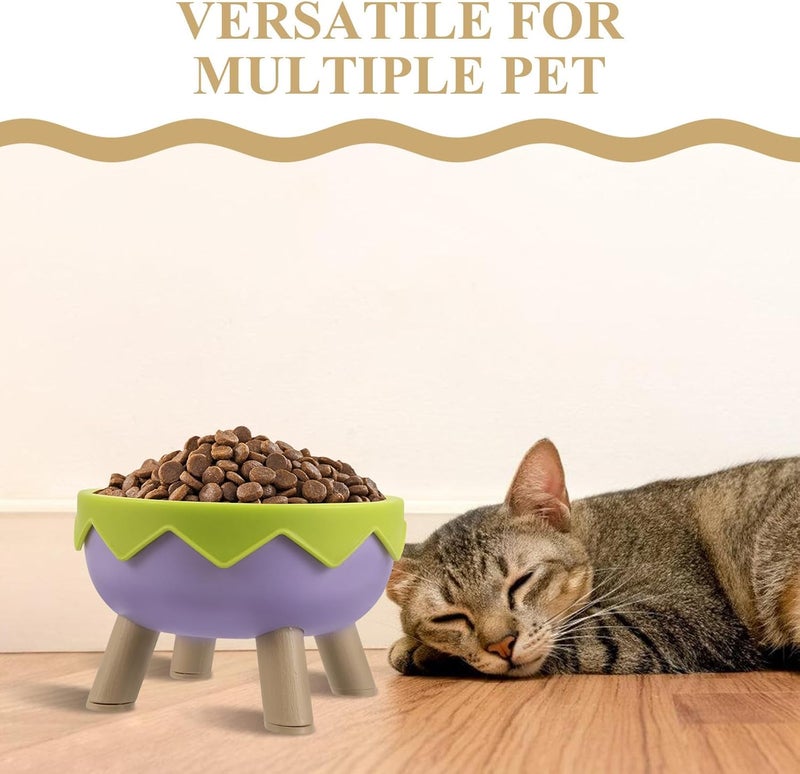 Uonlytech Elevated Pet Bowl Raised Cat Food Bowl with Non-Slip Base Tilted Small Dog Food Dish for Kittens and Flat-Faced Cats in Purple Green Eggshell Color - Image 3