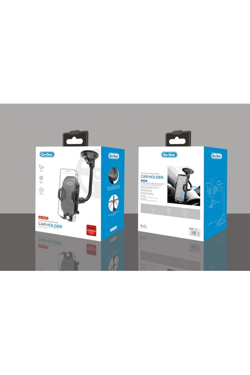 GO-DES GD-HD651360 Degree Flexible Universal Dashboard Car Phone Mount Windshield with Strong Suction Long Arm Shockproof Cell Phone Holder - Image 2