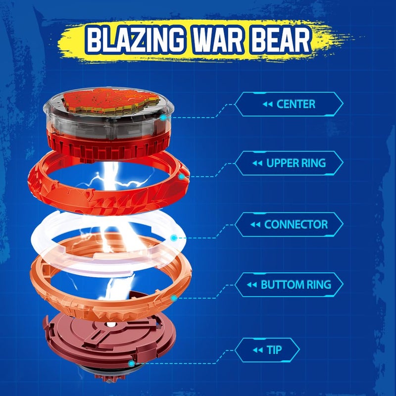 INFINITY NADO Battle Tops with Sword Launcher Split Series, Metal Glowing Battling Tops, Attack Type Spinning Top Game Toy for Boys Girls 5+, Flaming Pack Blazing War Bear - Image 3