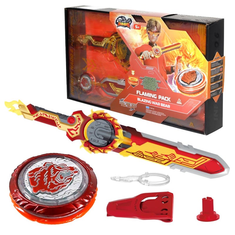 INFINITY NADO Battle Tops with Sword Launcher Split Series, Metal Glowing Battling Tops, Attack Type Spinning Top Game Toy for Boys Girls 5+, Flaming Pack Blazing War Bear - Image 1