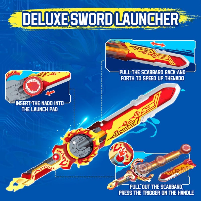 INFINITY NADO Battle Tops with Sword Launcher Split Series, Metal Glowing Battling Tops, Attack Type Spinning Top Game Toy for Boys Girls 5+, Flaming Pack Blazing War Bear - Image 2