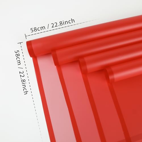 FUHITIM 20 Sheets Flower Wrapping Paper - Waterproof Floral Bouquet Packaging Paper for DIY Crafts，Florist Supplies Packaging Paper for Wedding Birthday Gift (Translucent Red) - Image 2