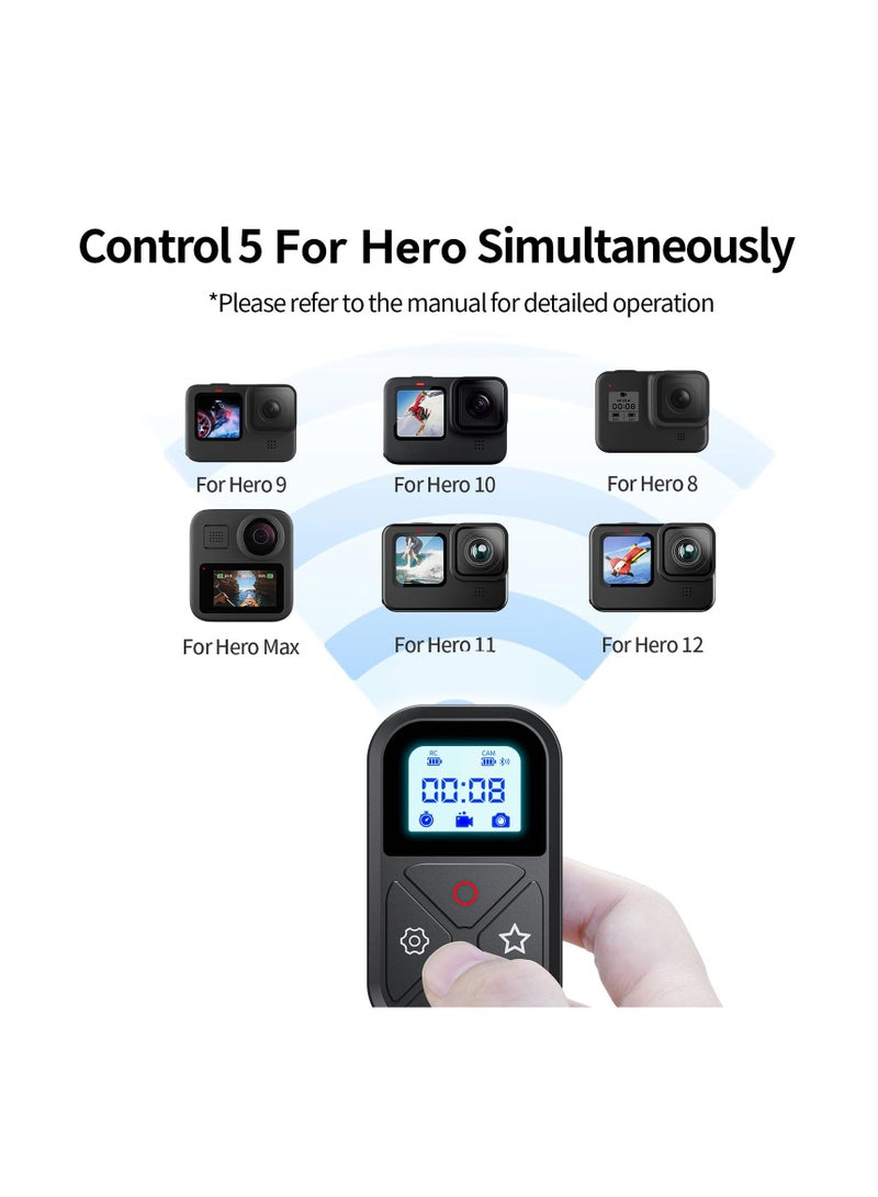 SYOSI Smart Wireless Remote Control for Go Pro, Rainproof Camera Controller for Go Pro Hero 12/11/10/9/8/Max LED Display Magnet Charger Port Wrist Strap for Go Pro Camera Accessories Black - Image 3