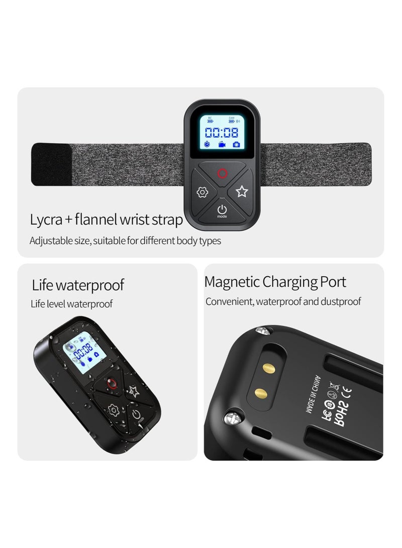 SYOSI Smart Wireless Remote Control for Go Pro, Rainproof Camera Controller for Go Pro Hero 12/11/10/9/8/Max LED Display Magnet Charger Port Wrist Strap for Go Pro Camera Accessories Black - Image 5