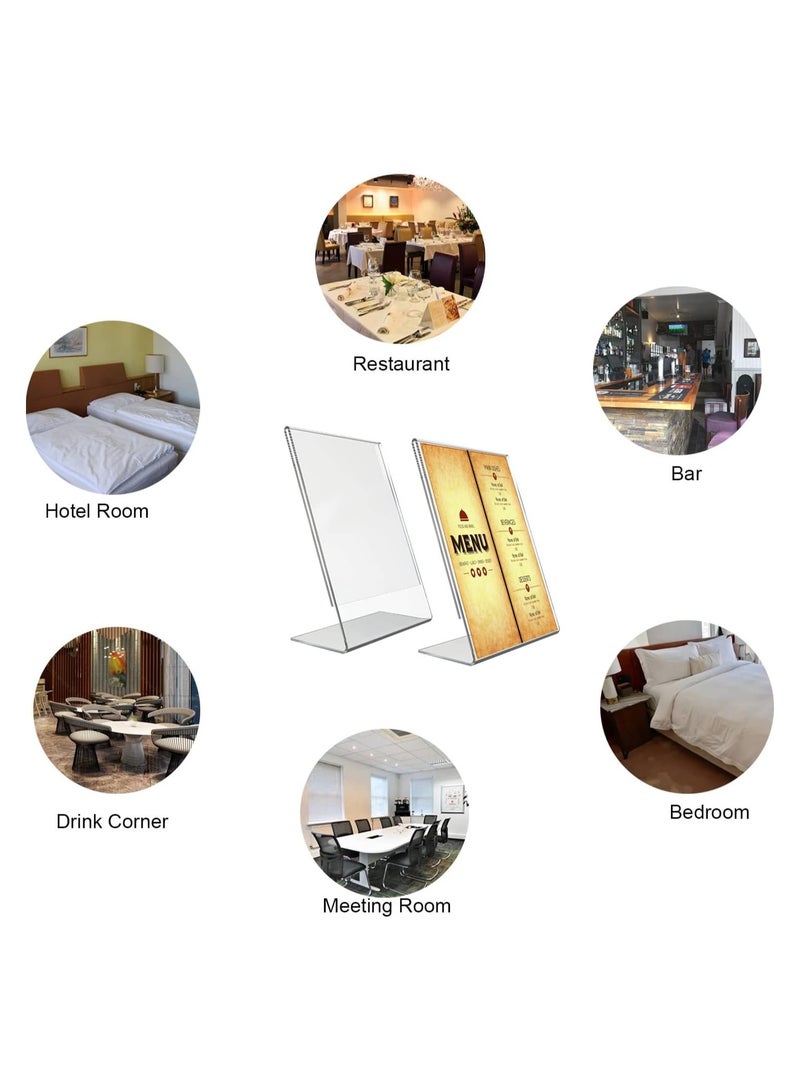 TPGP Acrylic Sign Holders A5, Plastic Display Stands A5 Acrylic L-Shaped Base Menu Holders for Tables, Poster Counter Leaflet Sign Stands for Restaurant, Hotel, Office, Shop, Stall, 2 Pack - Image 3