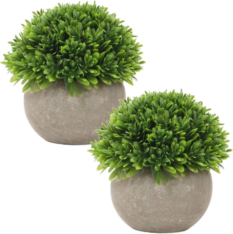 Dekorly Artificial Plants Small Mini Artificial Plants Artificial Grass Fake Plants Artificial Plant Ideal for Living Room Balcony Bedroom Bathroom Decoration Vintage Plastic Pot Set of 2 (T-2) - Image 1