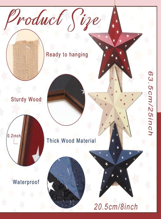 RattanView 4th of July Door Sign Rustic Star Patriotic Wreath Memorial Day Decoration 250th Anniversary Wooden Hanging Sign Plaque American Flag Independence Day Decorations for Front Door Porch Decor - Image 2