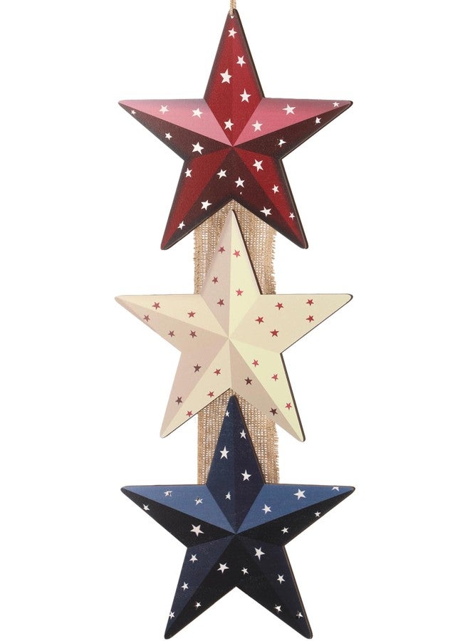 RattanView 4th of July Door Sign Rustic Star Patriotic Wreath Memorial Day Decoration 250th Anniversary Wooden Hanging Sign Plaque American Flag Independence Day Decorations for Front Door Porch Decor - Image 1