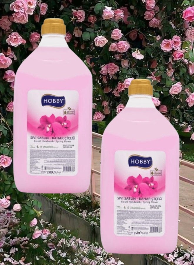 هوبي 2 قطع غسول اليدين السائل برائحة زهرة الربيع 1.5 لتر - Image 1