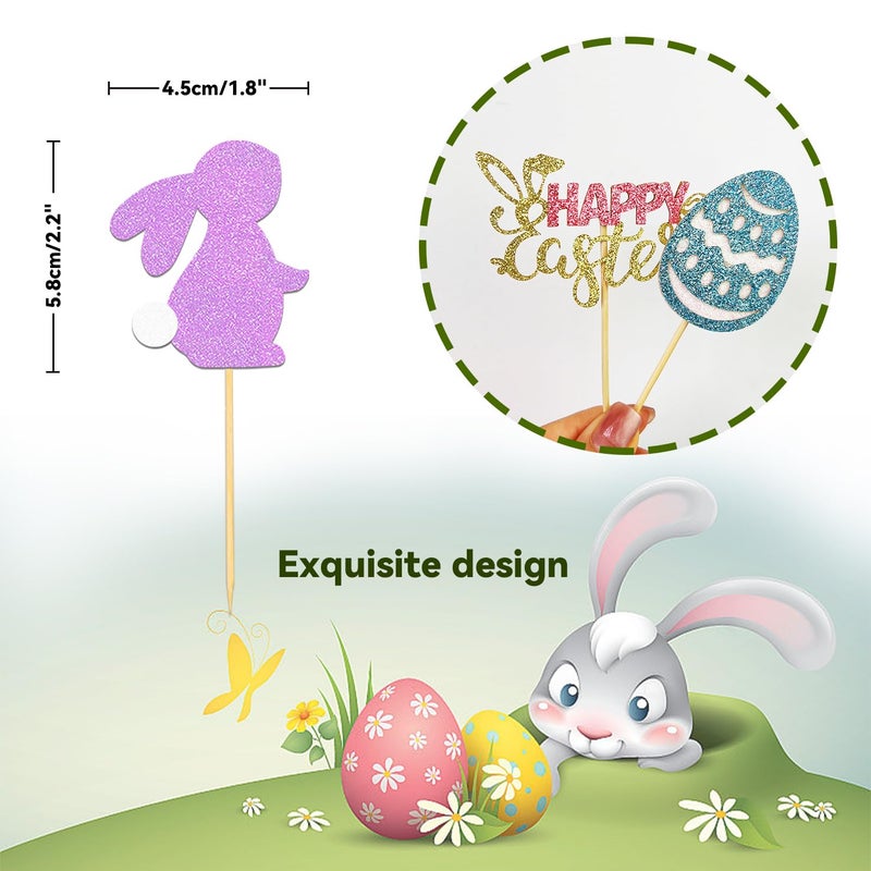 Moitkptt 24pc Happy Easter Cupcake Toppers - Bunny & Rabbit Cake Toppers  Egg Cupcake Picks for Easter Day Theme Party Decorations - Image 2