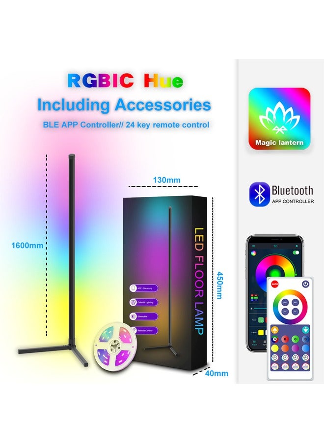 إن كي أكس مصباح أرضي LED RGBIC إصدار بلوتوث للتحكم عن بعد للزاوية الدائمة وغرفة النوم والديكور على جانب السرير وغرفة المعيشة 1.6 متر - Image 1