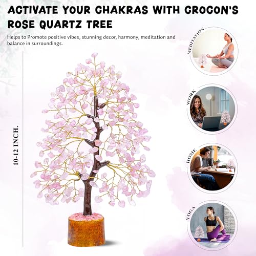 Crocon Rose Quartz Crystal Tree Room Decor and Pink Home Decor Healing Crystals Chakra Tree of Life Birthday Gifts for Women Mom Her Sister House Warming Gifts New Home Spiritual Presents Womens Gift - Image 3