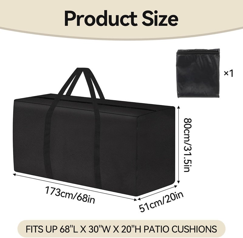 Klmnop Outdoor Cushion Storage Bag, 68 Inch Extra Large Waterproof Patio Cushion Storage Bag with Zipper and Handles for Patio Garden Furniture Cushions(Black) - Image 2