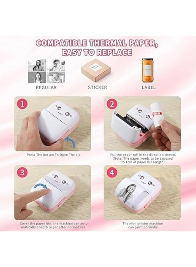 طابعة محمولة ، طابعة جيب صغيرة طابعة حرارية لاسلكية بلوتوث مع كابل USB ورق الطباعة الحرارية لملاحظة صور الويب طباعة المستندات الملصقات دراسة إيصال المكتب المنزلي ، - Image 3