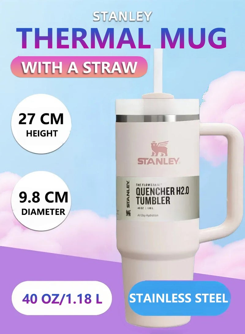 Stanley 40oz Stanley Quencher H20 Flowstate Stainless Steel Vacuum Insulated Tumbler with Lid and Straw for Water, Iced Tea or Coffee, Smoothie and More, Cream (Rose Quartz)  - Image 1