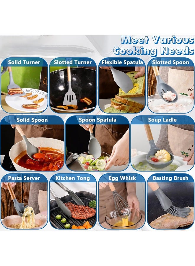 Arabest Non-Stick Cooking Utensils Set 19 Pcs Kitchen Utensils Set Silicone Cooking Tools with Stainless Steel Knives Silicone Cooking Utensils with Holder (Grey) - Image 5