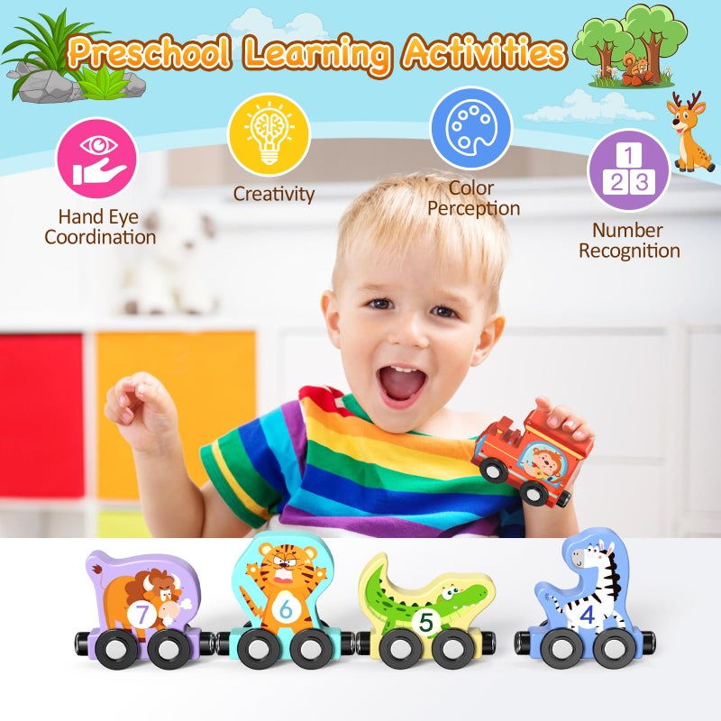 Zeoddler Toys for Toddlers, 11 Magnetic Wooden Animals Train Set, Montessori Toys for Toddlers, Preschool Learning Activities for Kids, Birthday Gifts for Boys, Girls - Image 3