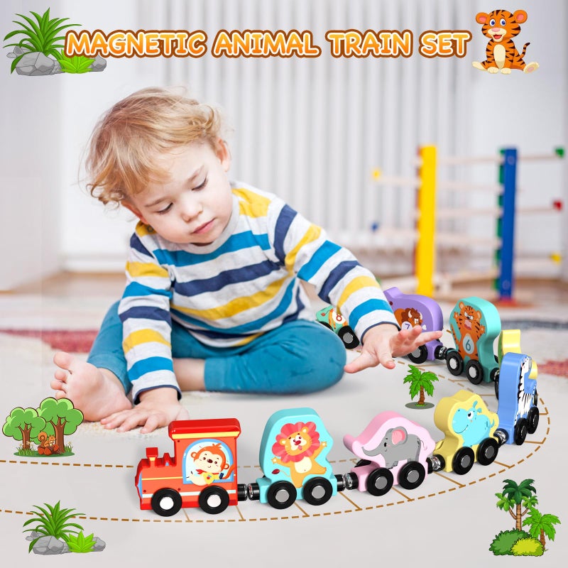 Zeoddler Toys for Toddlers, 11 Magnetic Wooden Animals Train Set, Montessori Toys for Toddlers, Preschool Learning Activities for Kids, Birthday Gifts for Boys, Girls - Image 2