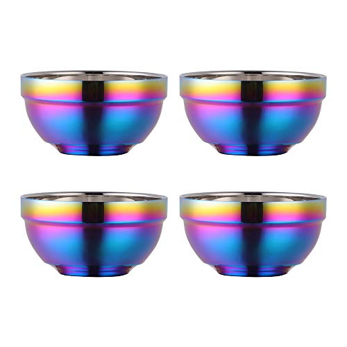BISDARUN Large Rainbow 304 Stainless Steel Bowl Set of 4, Double-Walled Heat Insulation Anti-Scalding Kitchen Soup Bowls, Drop Resistance Children Bowl Salad Bowl Set for Mixing (5.1 Inches Diameter) - Image 1