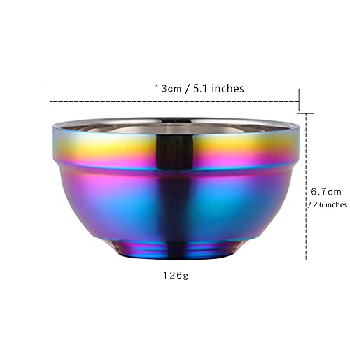 BISDARUN Large Rainbow 304 Stainless Steel Bowl Set of 4, Double-Walled Heat Insulation Anti-Scalding Kitchen Soup Bowls, Drop Resistance Children Bowl Salad Bowl Set for Mixing (5.1 Inches Diameter) - Image 2