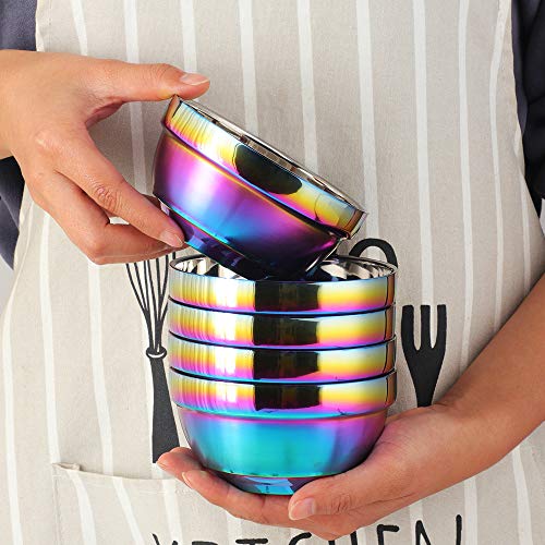 BISDARUN Large Rainbow 304 Stainless Steel Bowl Set of 4, Double-Walled Heat Insulation Anti-Scalding Kitchen Soup Bowls, Drop Resistance Children Bowl Salad Bowl Set for Mixing (5.1 Inches Diameter) - Image 3