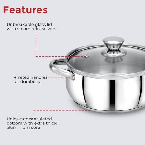 Avias INOX IB Belly Stainless Steel Cookpot with Glass Lid, Triply Induction Bottom, Multi Purpose Cooking Pot, Gas & Induction Compatible, Durable & Long Lasting 20cm - Image 2