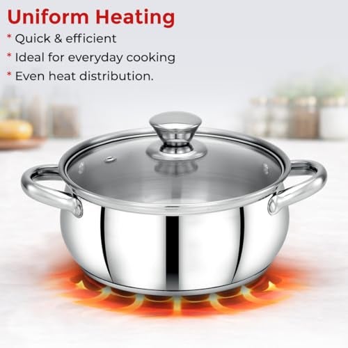 Avias INOX IB Belly Stainless Steel Cookpot with Glass Lid, Triply Induction Bottom, Multi Purpose Cooking Pot, Gas & Induction Compatible, Durable & Long Lasting 20cm - Image 3