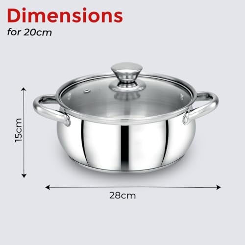 Avias INOX IB Belly Stainless Steel Cookpot with Glass Lid, Triply Induction Bottom, Multi Purpose Cooking Pot, Gas & Induction Compatible, Durable & Long Lasting 20cm - Image 5