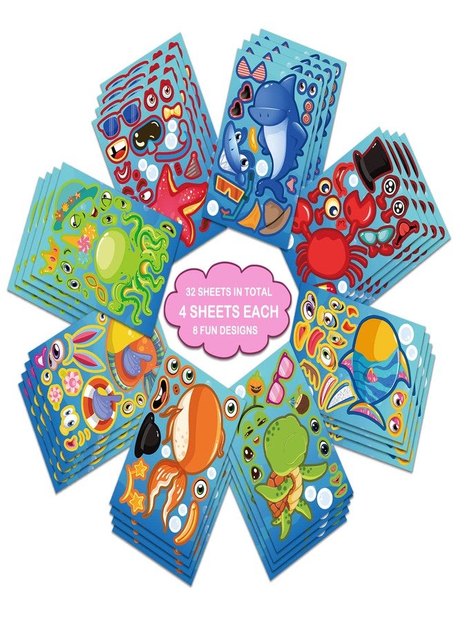 DUJAA 32 Sheets Make Your Own Ocean Animals Stickers for Kids Classroom DIY Art Craft Teacher Rewards Summer Party Favor Sticker for Birthday Gift Children Room Ocean Decorated - Image 4