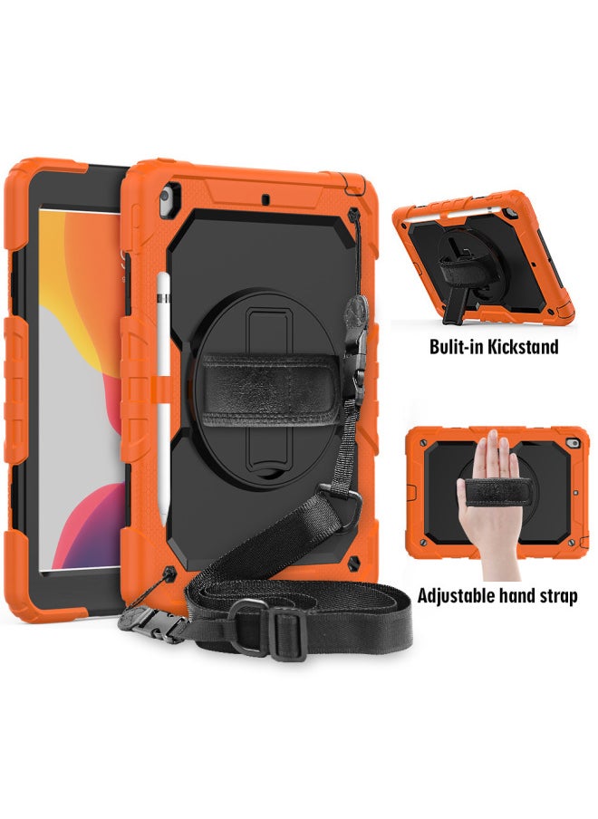 Suitable For 2019 Ipad7 Generation Flat Protective Cover Pro11 Inch 360 Degree Rotating Bracket Handheld Strap 9.7-Color:Orange Black ]-Applicable Model:2018/2017/air2/proipad9.7 (generic)  - Image 1