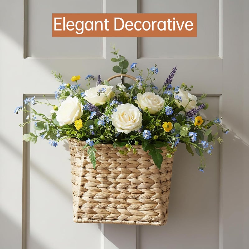 Coeusy Wicker Hanging Basket,Woven Hanging Wall Basket for Organizing and Decor,Natural Water Hyacinth Wall Mounted Storage Baskets for Farmhouse Home,Door,Entryway,Flower,Mail,Plant,Set of 2 - Image 3