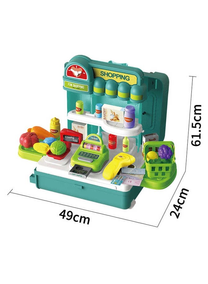 Toy Set 4 in 1 Travel Suitcase Mobile Supermarket Shop Kit Cash Register Food Fruit Vegetable 43PCS Role Play Accessories Gift for Boys Girls - Image 2