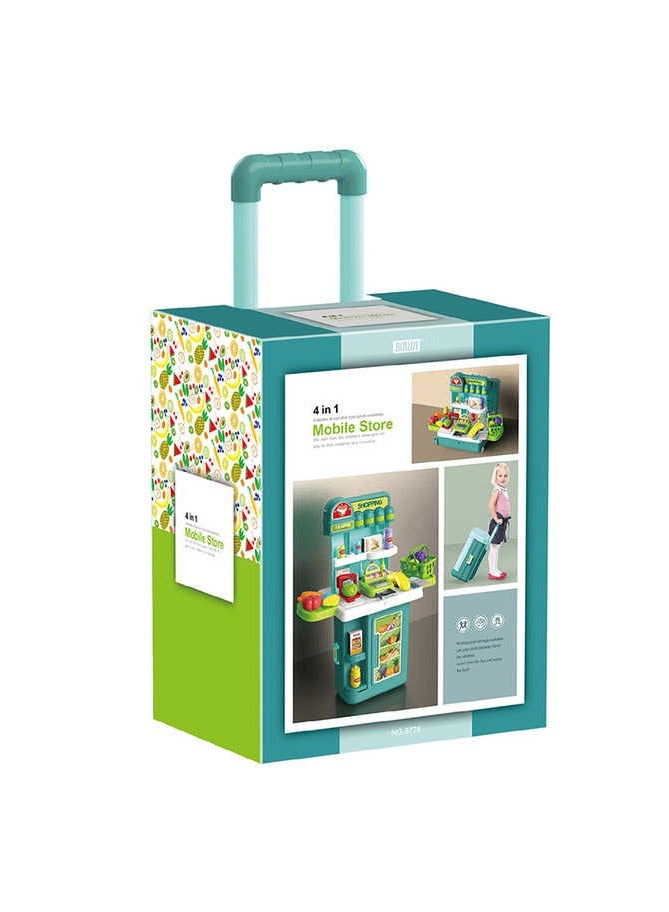 Toy Set 4 in 1 Travel Suitcase Mobile Supermarket Shop Kit Cash Register Food Fruit Vegetable 43PCS Role Play Accessories Gift for Boys Girls - Image 3