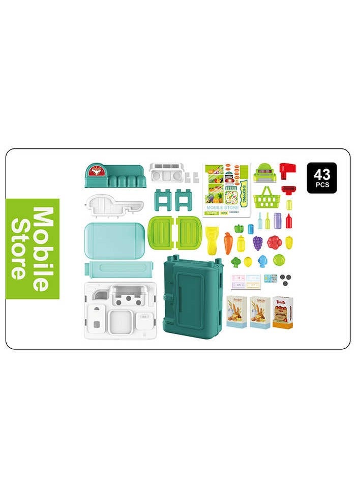 Toy Set 4 in 1 Travel Suitcase Mobile Supermarket Shop Kit Cash Register Food Fruit Vegetable 43PCS Role Play Accessories Gift for Boys Girls - Image 5