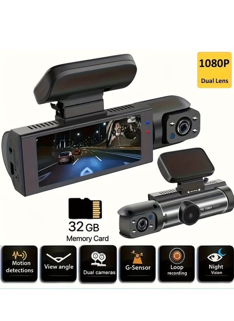 1080P Dual Camera, Dash Cam For Cars, Front And Inside, Car Camera With IR Night Vision, Loop Recording, Wide Angle Car DVR Camera With 3.16 Inch IPS Screen, Dual Lens Car Dashboard Video Cam